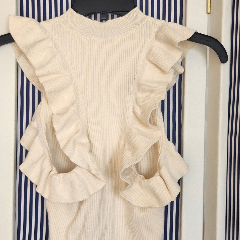 Lovestitch Sleeveless Cream Ribbed Ruffle Top Size S - Picture 2 of 5